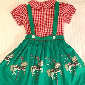 Eleanor Rose 2 piece Christmas Carousel red check top and suspender skirt